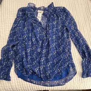 Blue Floral Sheer Blouse